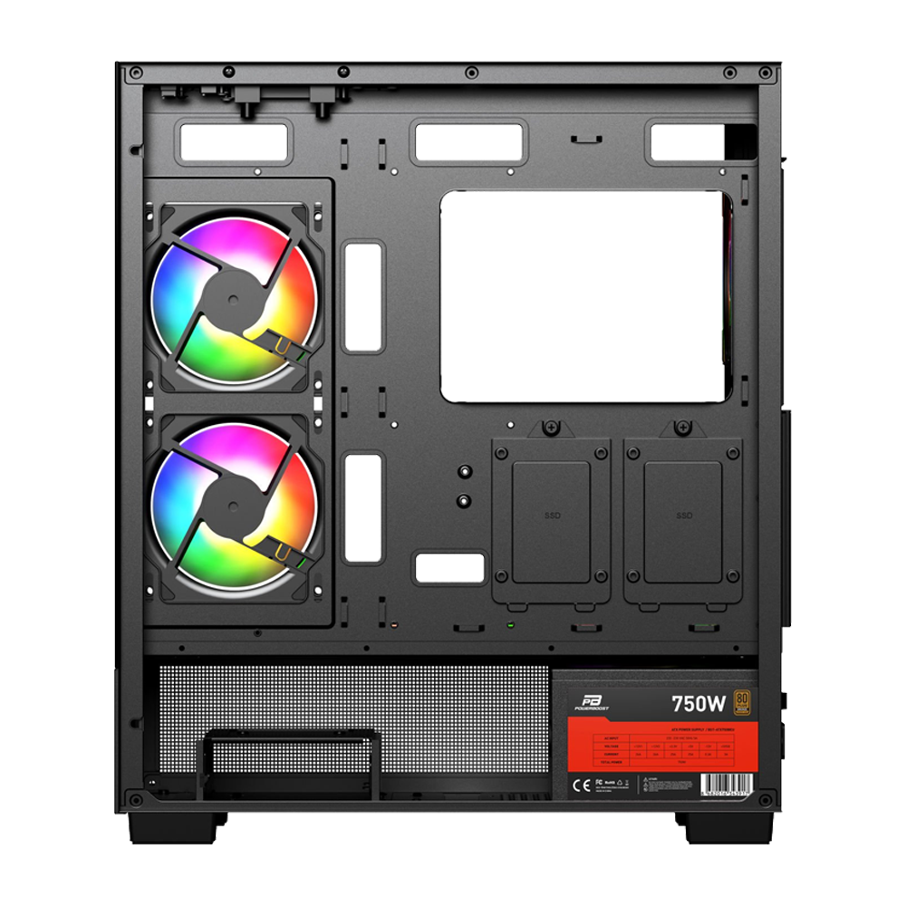PowerBoost PB-PBE6075W 750W 80+ Bronze 6*12cm ARGB Fanlı USB 3.0 ATX Mid Tower Siyah Gaming Kasa