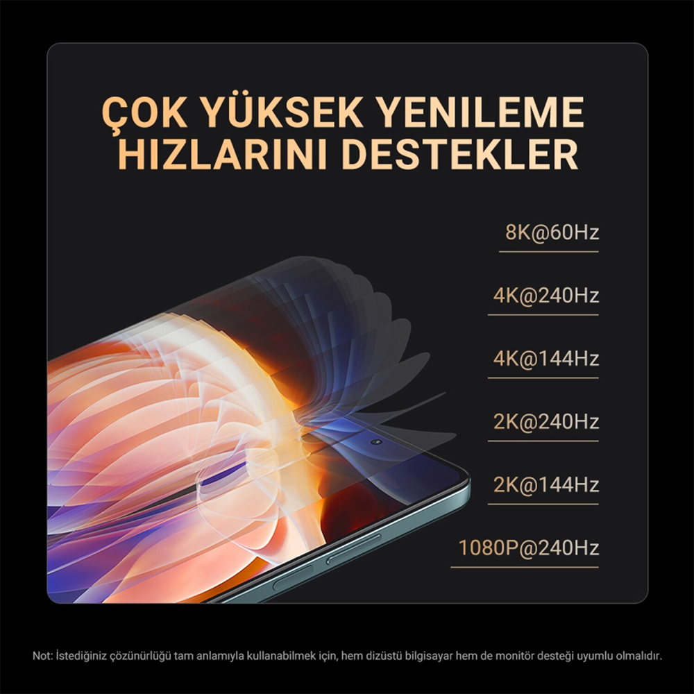 VegGeig 48 Gbps 8K/60Hz 4K/240Hz Type-C to HDMI 3D Örgülü HDMI Kablo 2 Metre