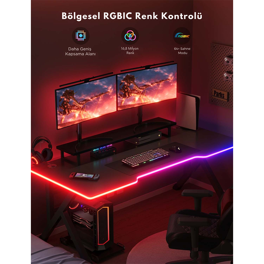 GOVEE Gaming Masa Şeridi Kesilebilir 3M Neon LED Şerit
