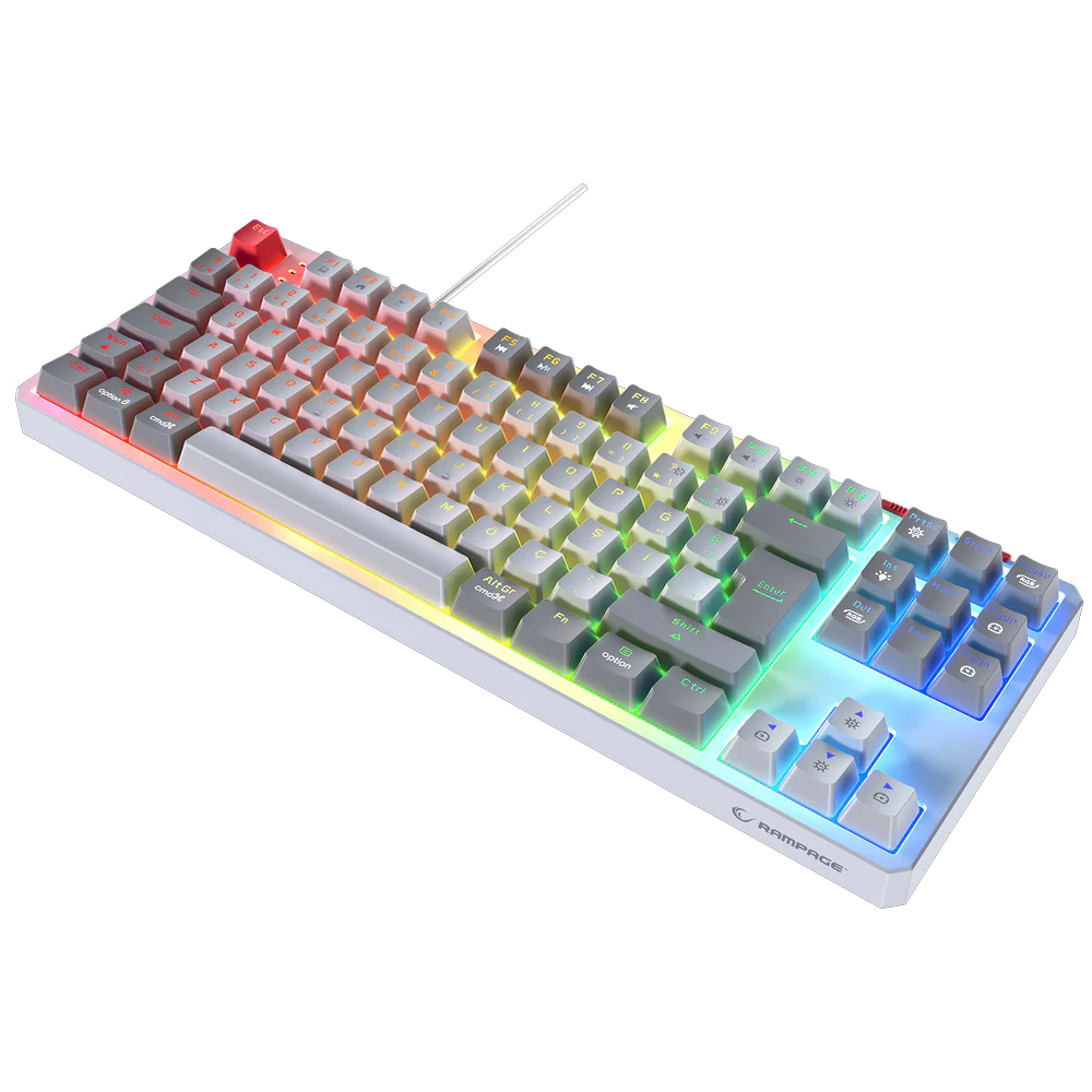 Rampage YORU TKL Beyaz/Gri Type-C Bağlantılı OUTEMU Red Swich Q Mekanik RGB Gaming Klavye