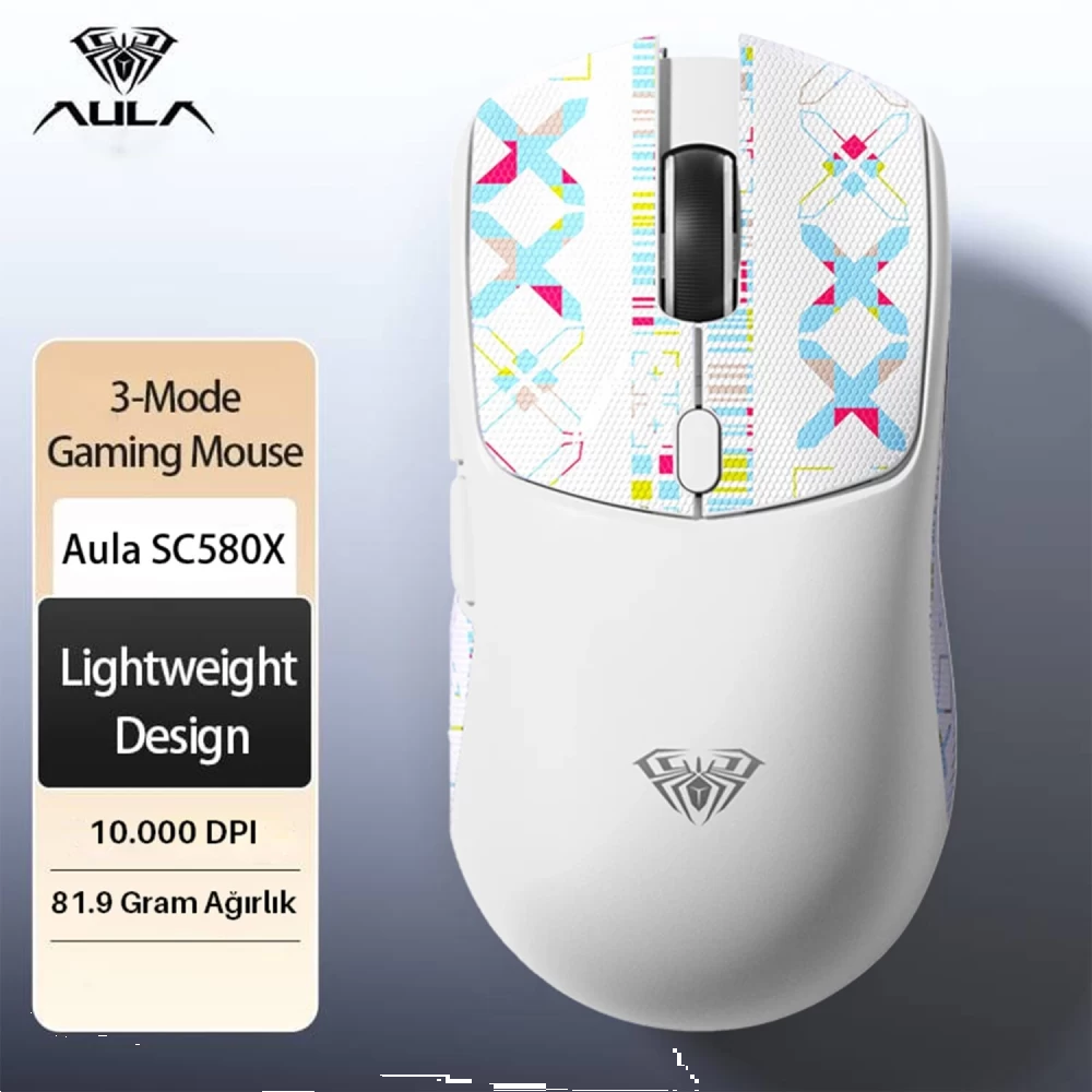 Aula SC580X Lightweight PAW3311 10000 DPI 1000Hz Beyaz Kablosuz Gaming Mouse