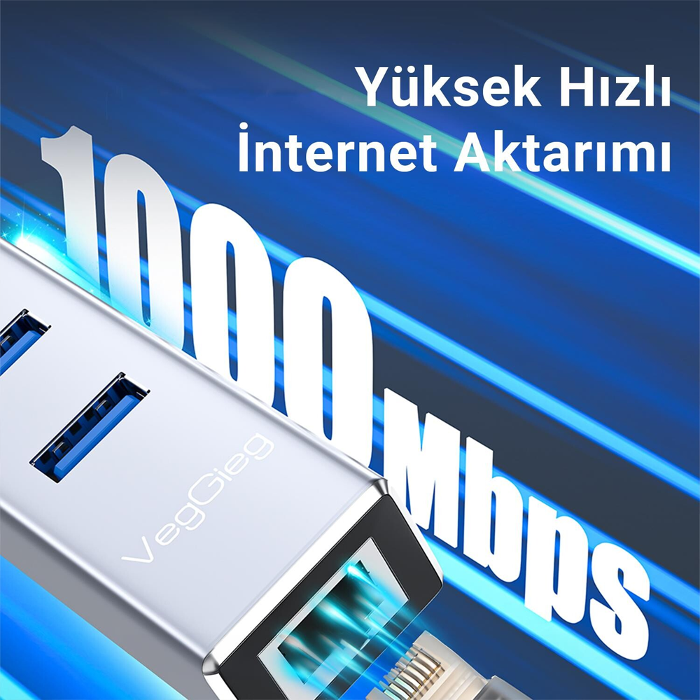 VegGieg USB 3.0 Type-C Gigabit Ethernet Adaptörü Çoklayıcı Hub 