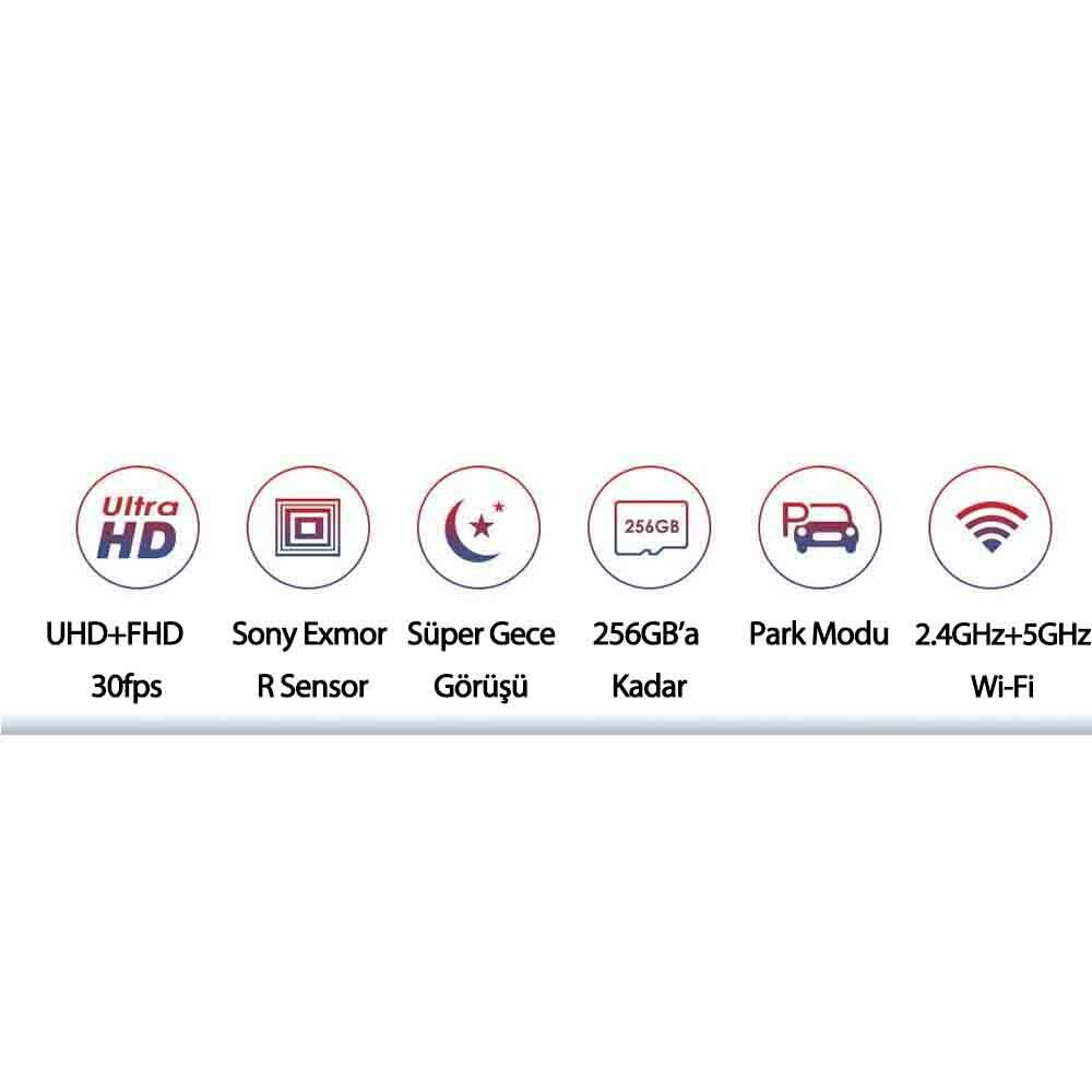 VIOFO A129 Pro DUO 2 Kameralı Ön+Arka 4K UHD Wi-Fi GPS'li Araç Kamerası