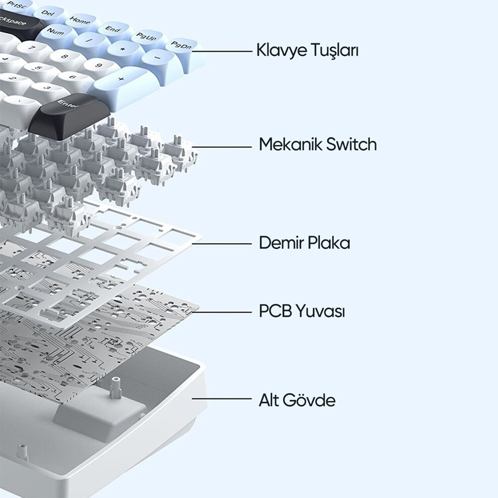 Aula S100 Pro RGB Mekanik Hot Swap Brown Switch Mavi Kablosuz Gaming Klavye