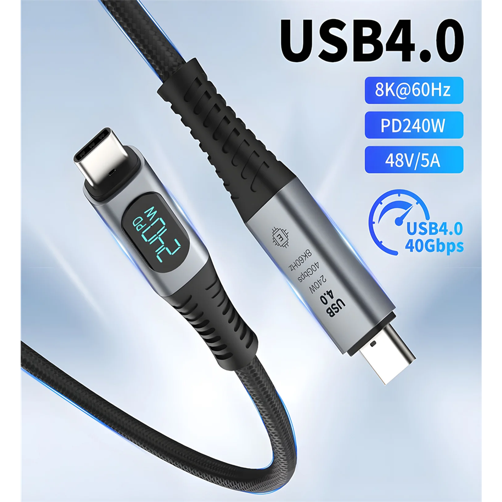 Bix BXCC244 USB4 Thunderbolt 4/3 Uyumlu PD 240W 40Gbps 8K 60Hz Ultra HD Dijital Ekran Göstergeli Şarj, Data ve Görüntü Kablosu 1 Metre