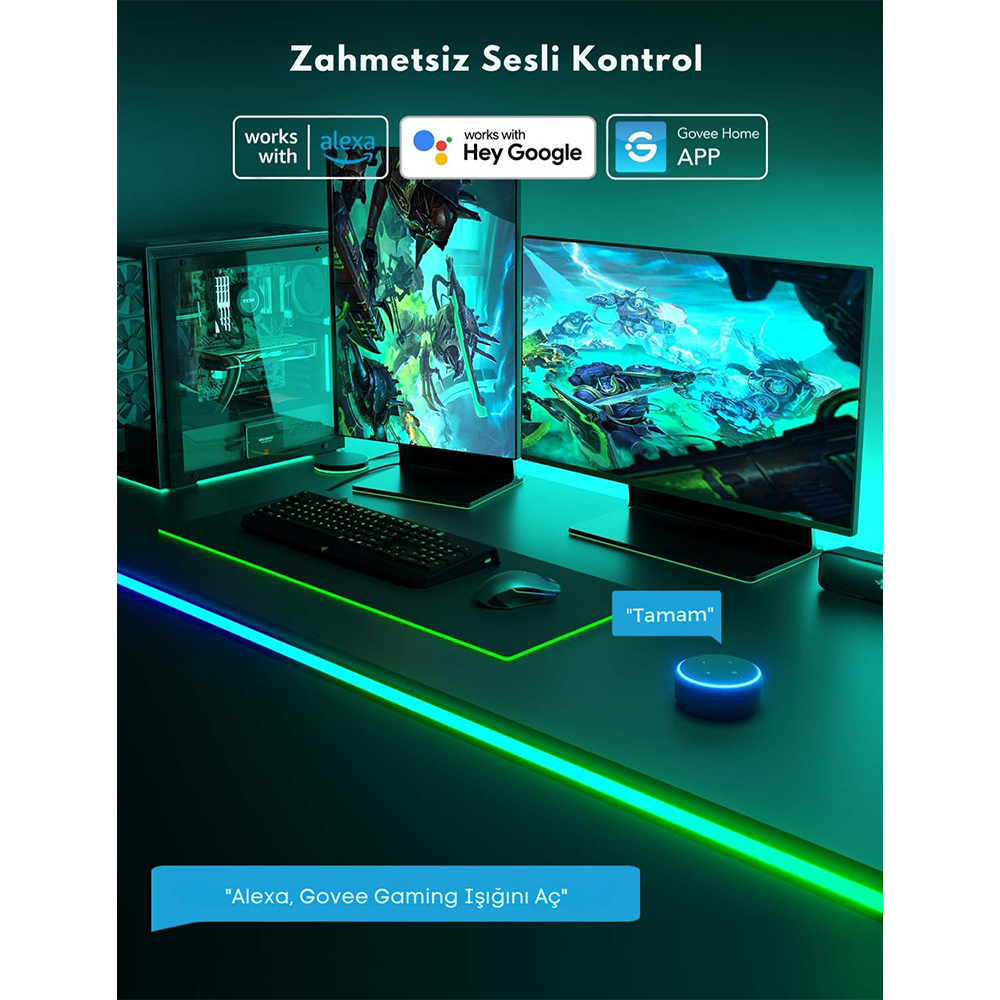 GOVEE Gaming Masa Şeridi Kesilebilir 3M Neon LED Şerit