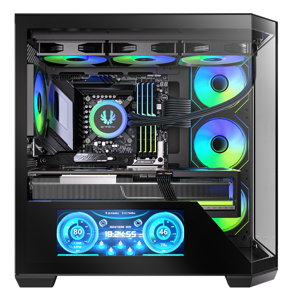 BitFenix Digital T10 ES 850W 80+ Bronze 10.24" Ekranlı Tempered Glass ARGB USB 3.1 ATX Mid Tower Siyah Kasa