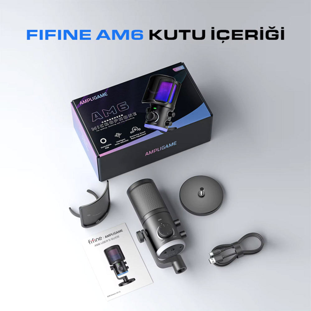 Fifine Ampligame AM6 USB RGB Yayıncı Bilgisayar Mikrofonu