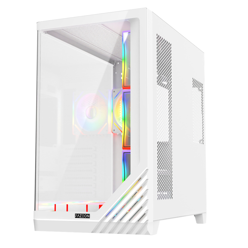 FAZEON F3 750W 80+ Bronze Tempered Glass 7x ARGB Fanlı USB 3.0 Beyaz ATX Bilgisayar Kasası