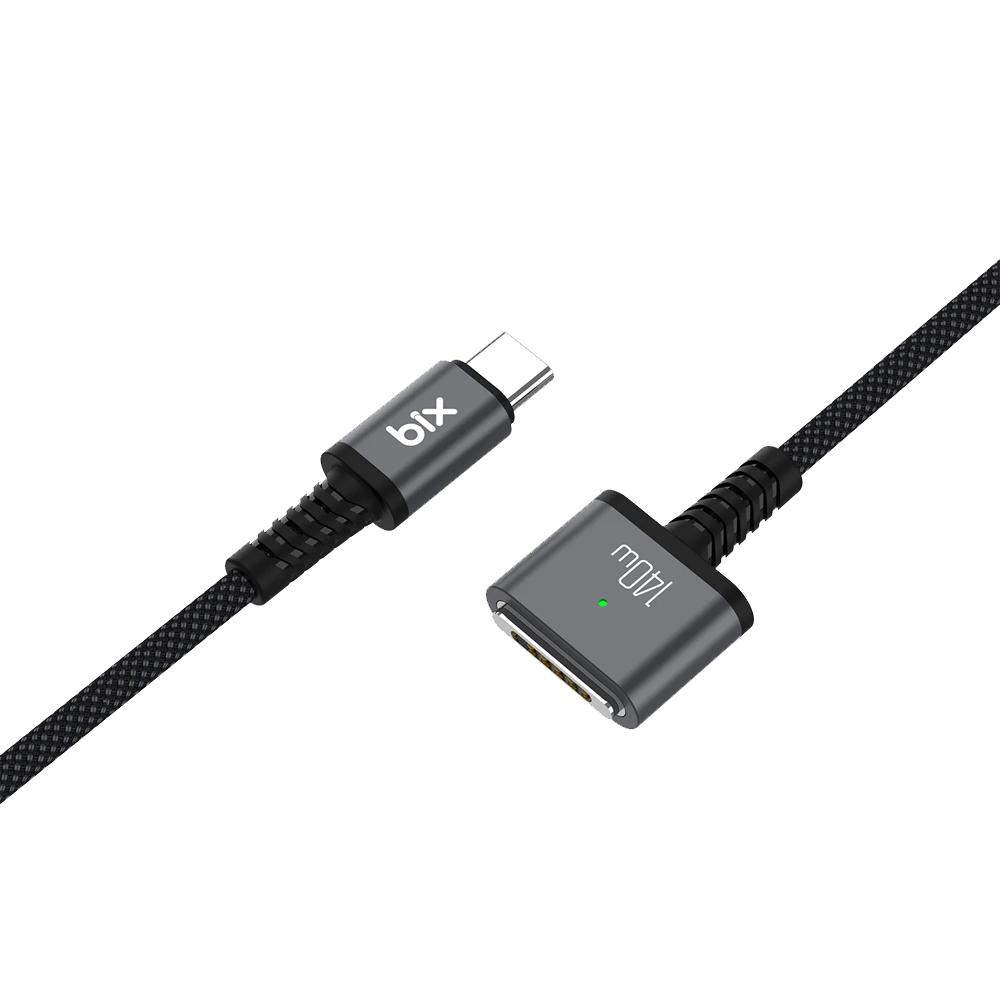 Bix BXM3C 140W Type-C to Magsafe Mac Uyumlu Manyetik Örgülü Şarj Kablosu 2 Metre