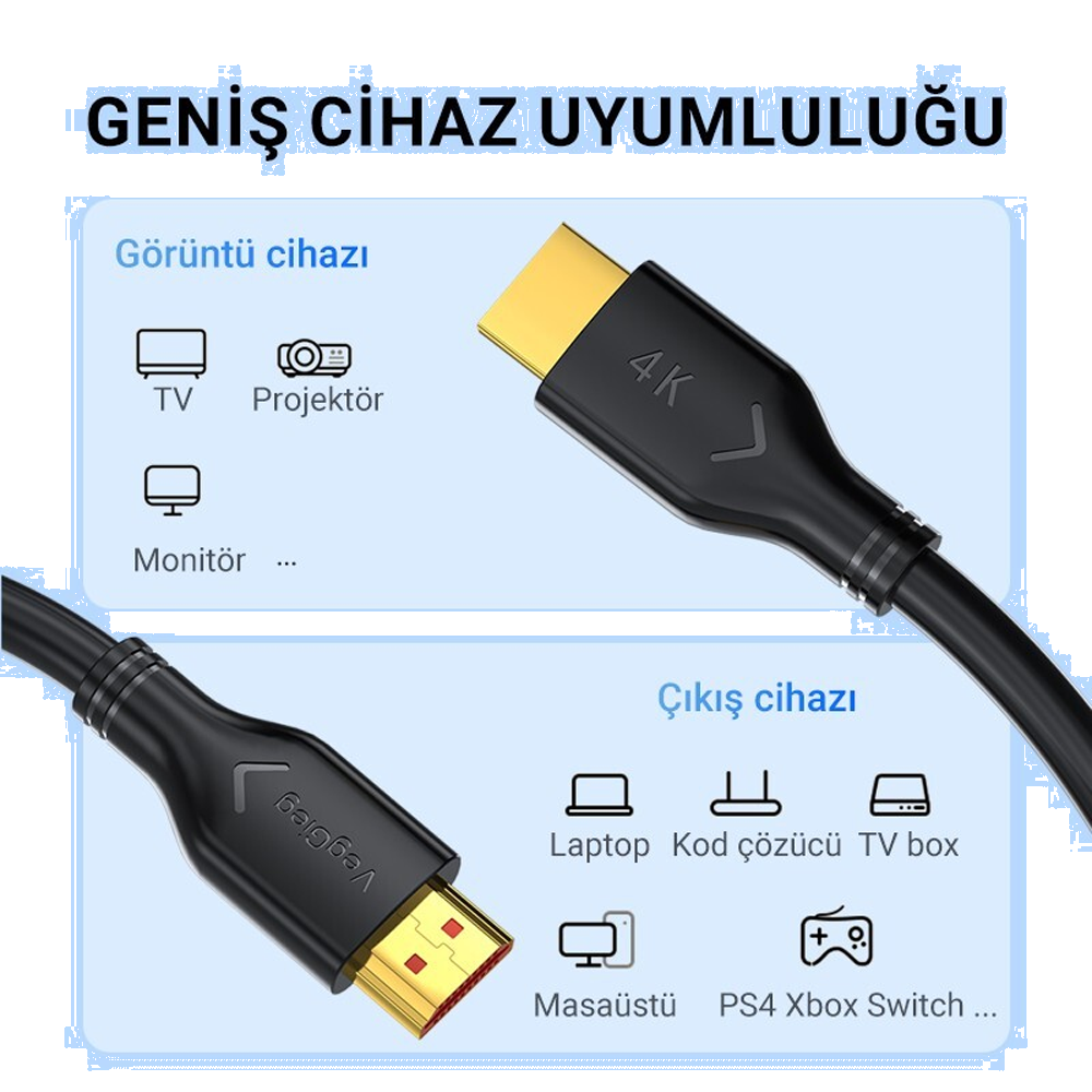 Veggieg V-H108 18Gbps HDR 4K 60Hz 3D HDMI 2.0 Kablo 3 Metre