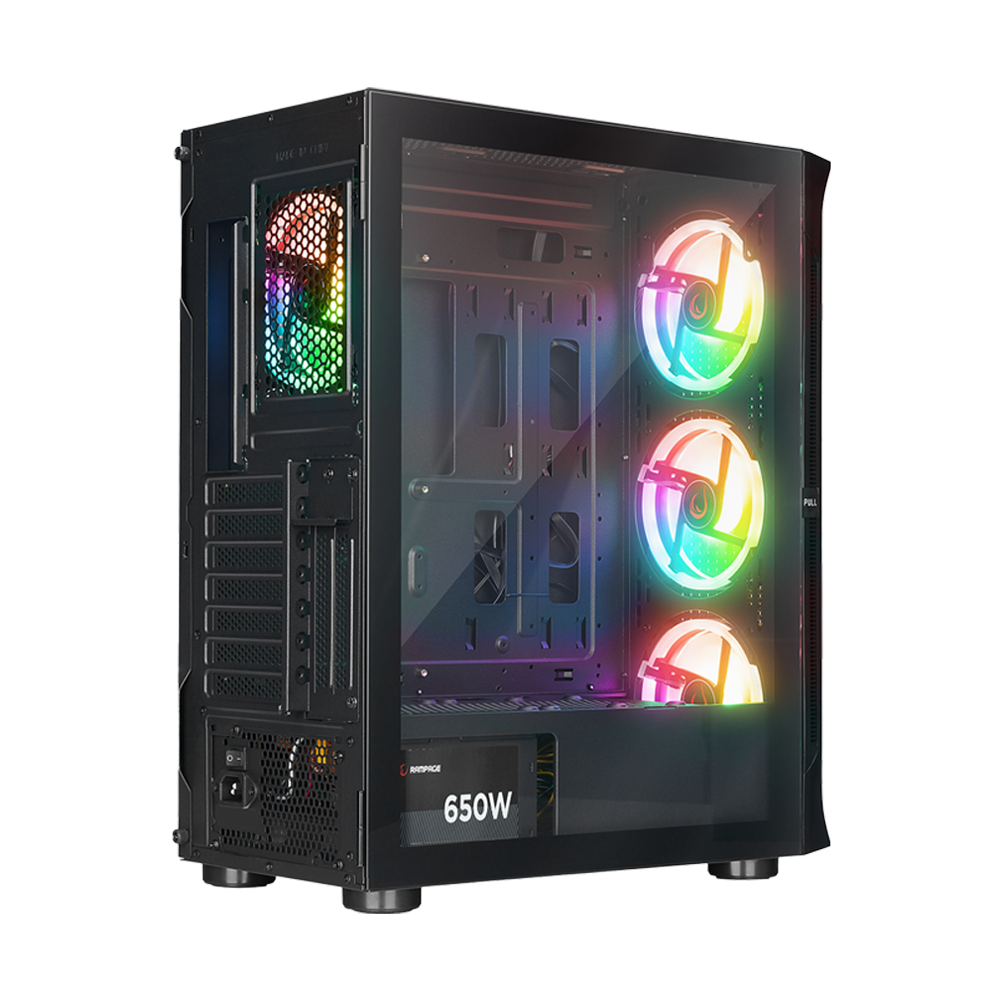 Rampage PROLIX 650W 80+ ARGB Fan Manyetik Temperli Camlı Mesh ATX Mid Tower Siyah Gaming Kasa