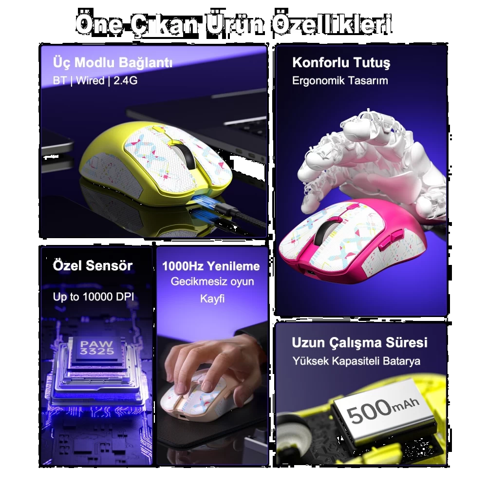 Aula SC580X Lightweight PAW3311 10000 DPI 1000Hz Beyaz Kablosuz Gaming Mouse