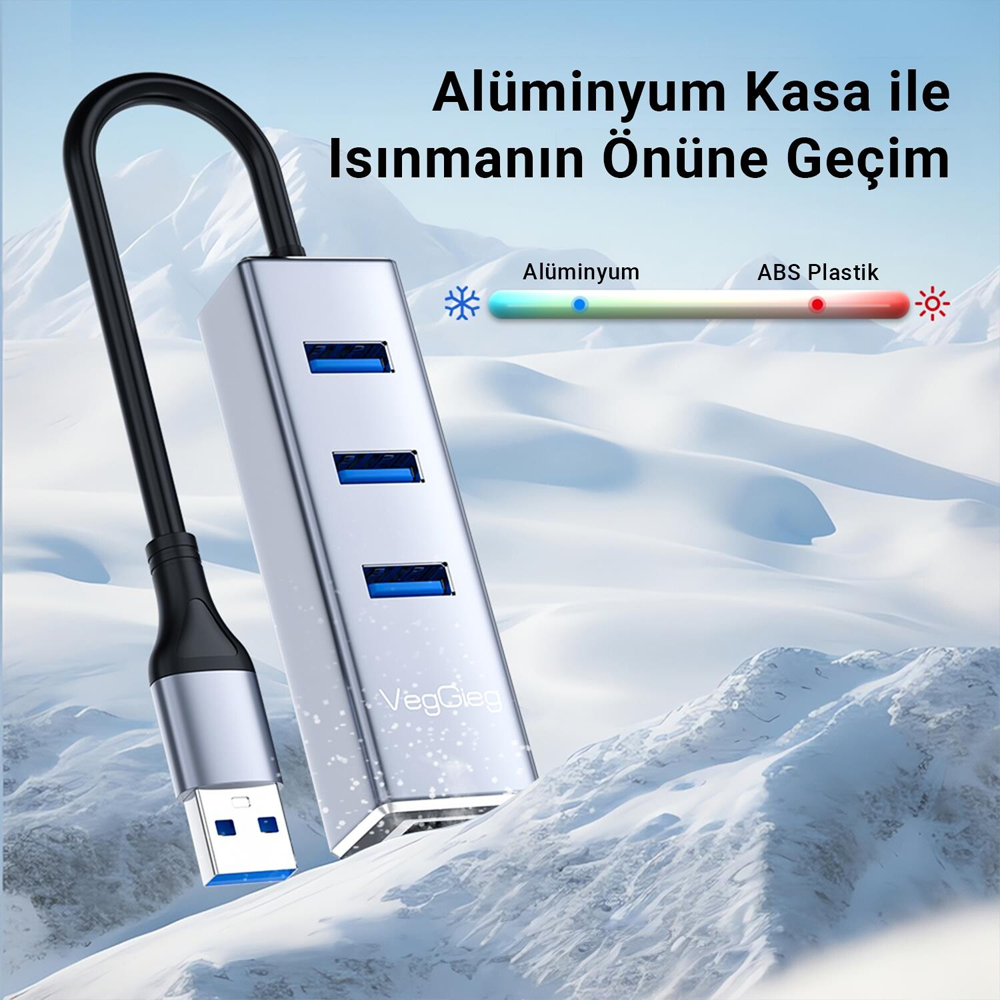 VegGieg USB 3.0 Type-C Gigabit Ethernet Adaptörü Çoklayıcı Hub 