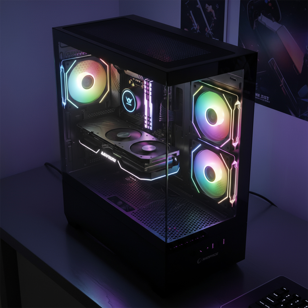 Rampage HYDRA V4 750W 80+ Bronze Tempered Glass USB3.0 RGB ATX Siyah Gaming Kasa