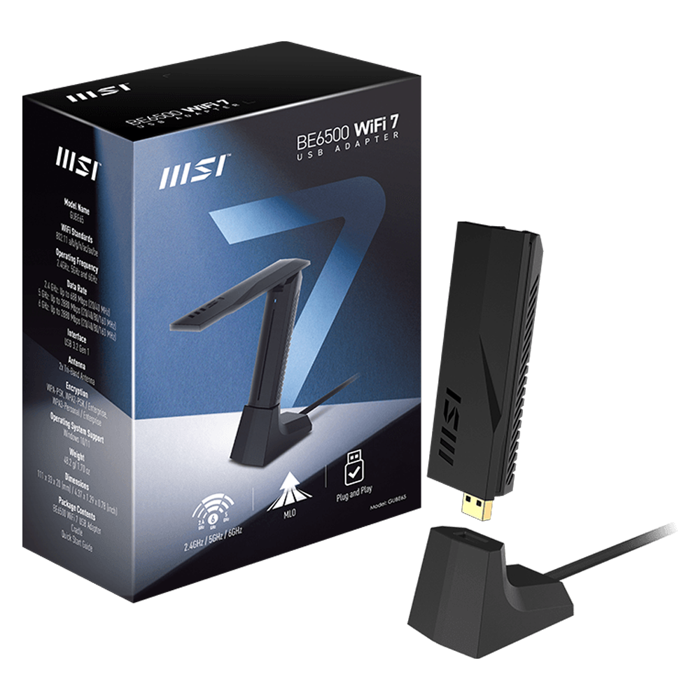 MSI BE6500 6500 Mbps 2.4GHz/5GHz/6GHz WİFİ 7 USB Adaptör