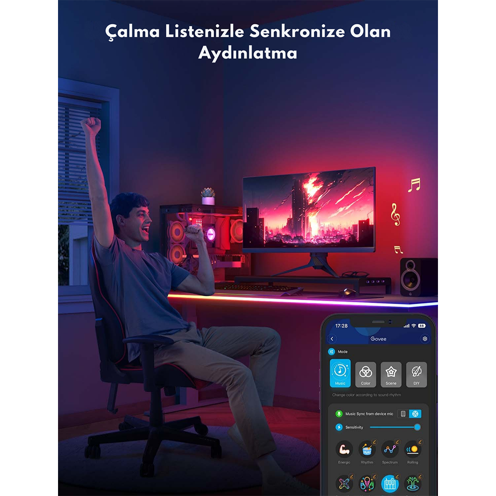 GOVEE Gaming Masa Şeridi Kesilebilir 3M Neon LED Şerit