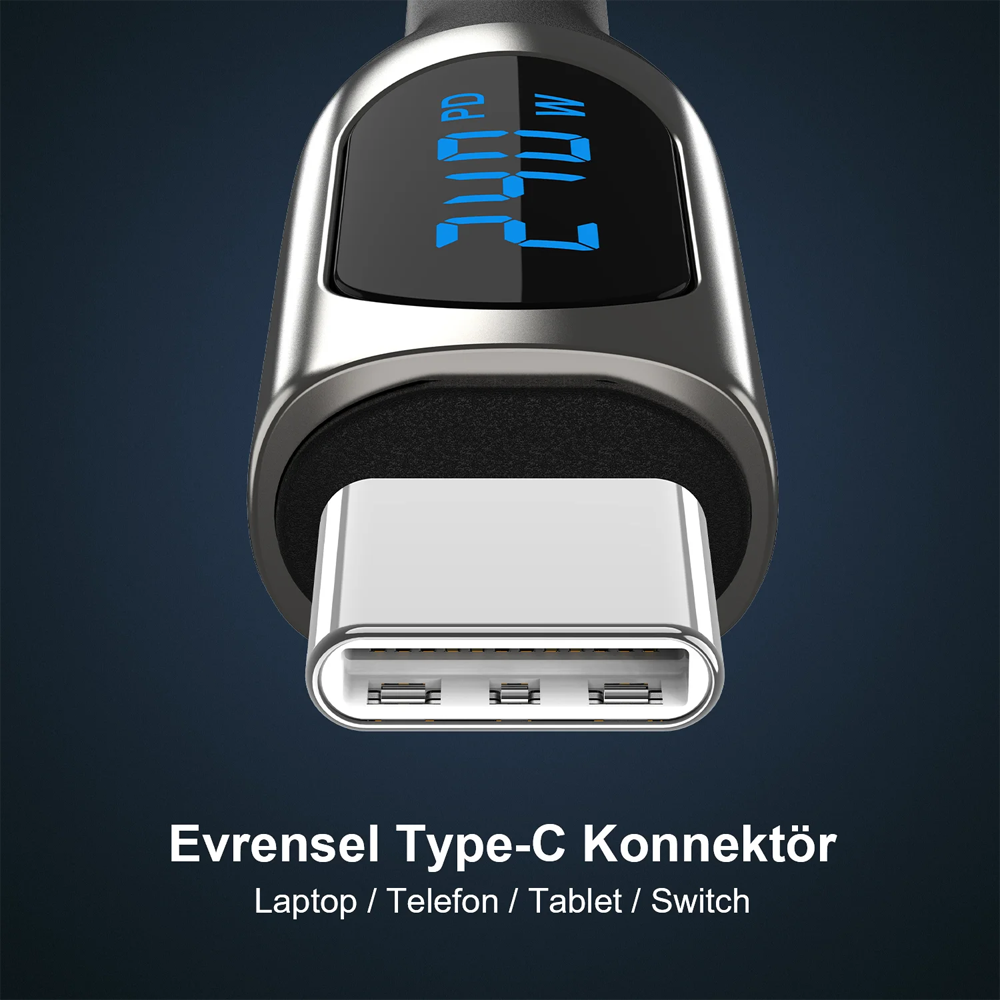 Bix BXCC243 Type-C to Type-C 240W 480Mbps E-Marker Çip Örgülü Şarj ve Data Kablosu 1 Metre