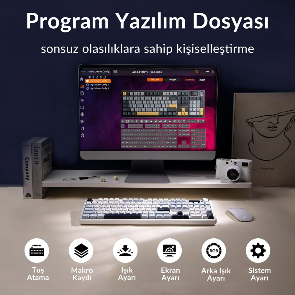 Aula F108 Pro Reaper Switch RGB Mavi Gaming Klavye