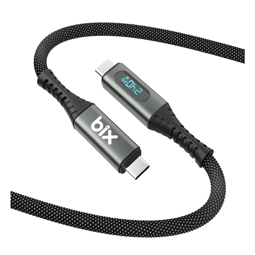 Bix BXCC244 USB4 Thunderbolt 4/3 Uyumlu PD 240W 40Gbps 8K 60Hz Ultra HD Dijital Ekran Göstergeli Şarj, Data ve Görüntü Kablosu 1 Metre