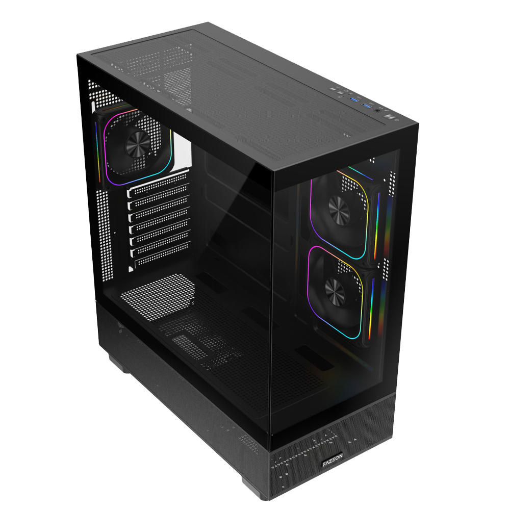 FAZEON F17 750W 80+ Bronze Tempered Glass Mesh 3x ARGB Fanlı USB 3.0 Siyah ATX Bilgisayar Kasası