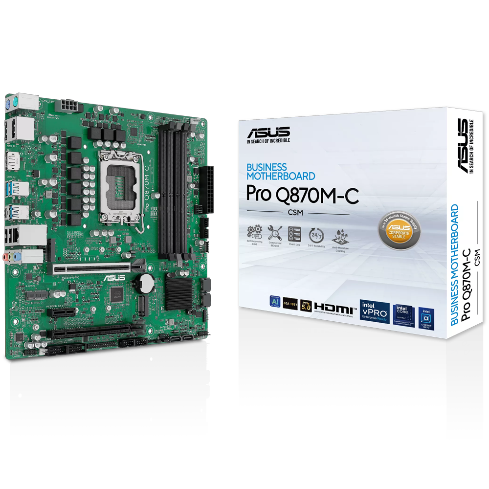 ASUS PRO Q870M-C-CSM 6400MHz OC DDR5 Soket 1851 M.2 DP HDMI mATX Anakart