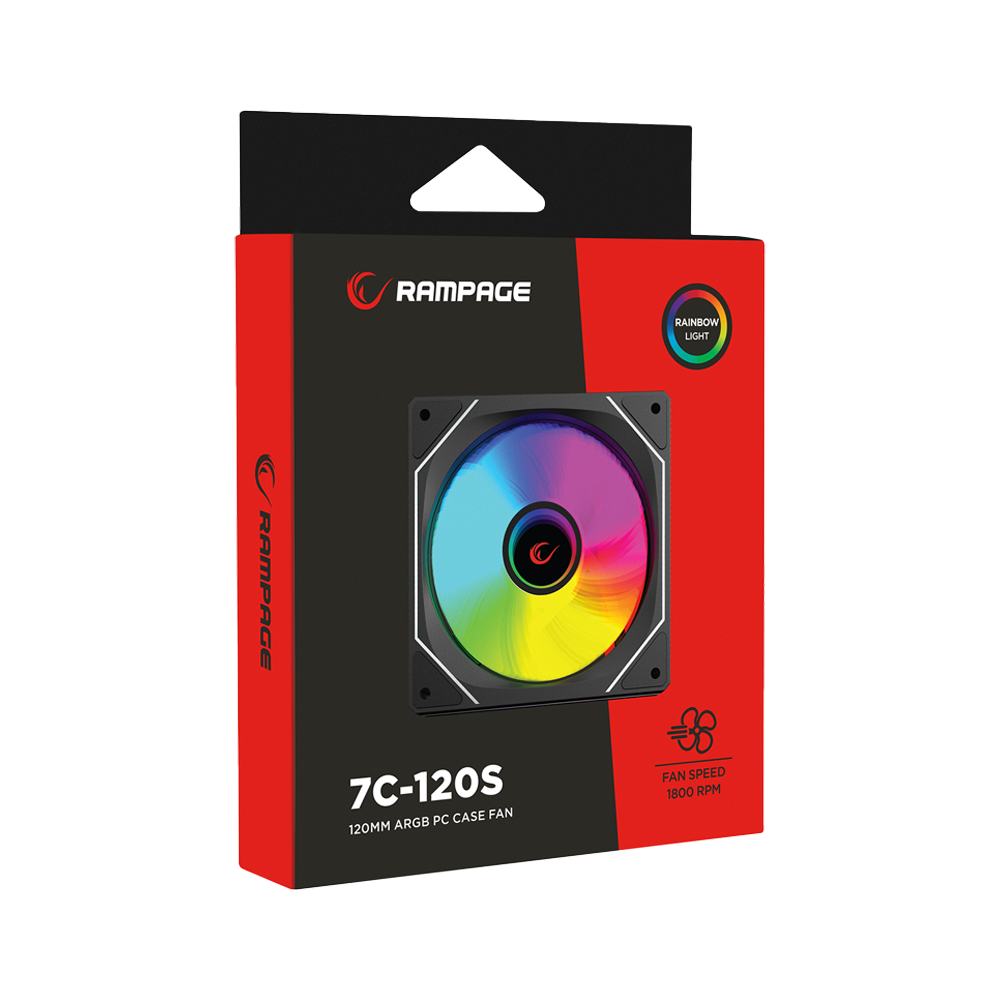 Rampage 7C-120S 12cm Double Ring Aynalı ARGB Siyah Kasa Fanı