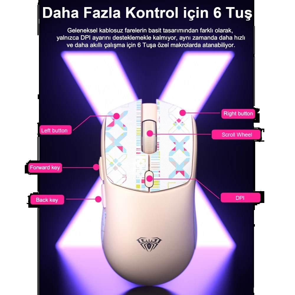 Aula SC580X Lightweight PAW3311 10000 DPI 1000Hz Beyaz Kablosuz Gaming Mouse