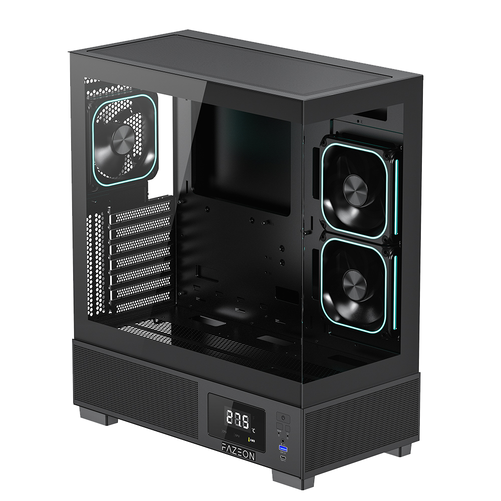 FAZEON F15 750W 80+ Bronze Tempered Glass Mesh 3x120mm LCD Ekranlı ARGB Fanlı USB 3.0 Siyah ATX Bilgisayar Kasası