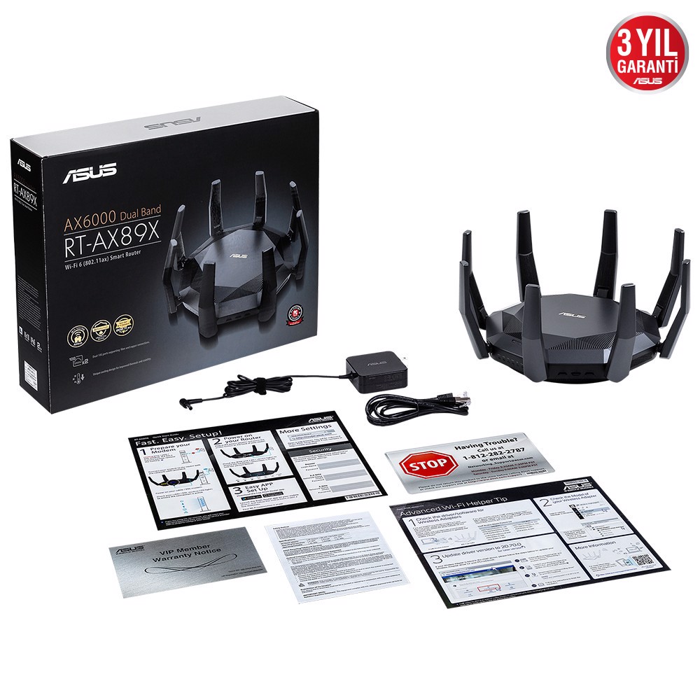ASUS RT-AX89X WIFI6 DualBand Gaming Ai Mesh AiProtectionPro Torrent Bulut DLNA 4G VPN Router Access Point