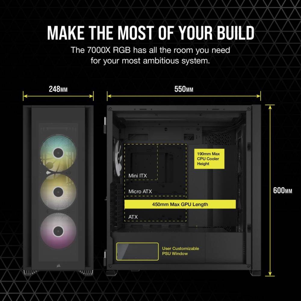 CORSAIR iCUE 7000X RGB Tempered Glass Siyah ATX Full Tower Kasa