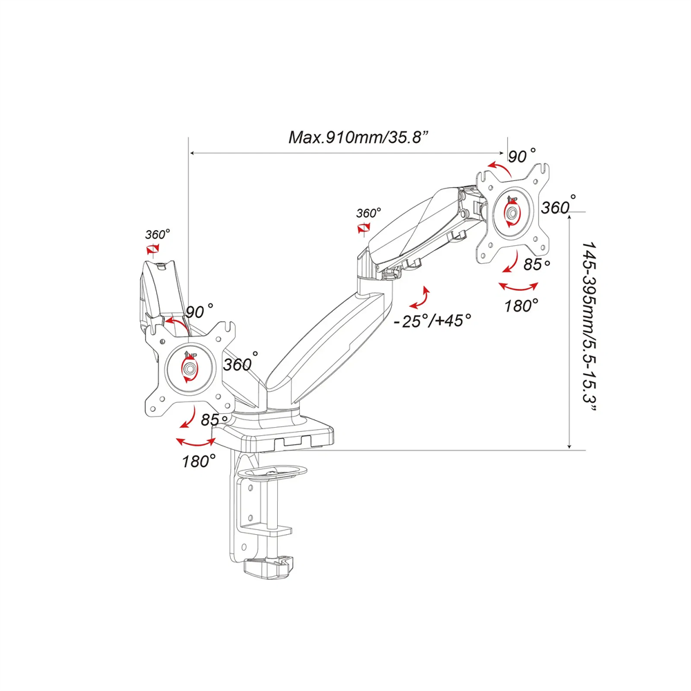 EXVEGA EX787 15-32" İkili Amortisörlü Vesa Monitör Askı Aparatı