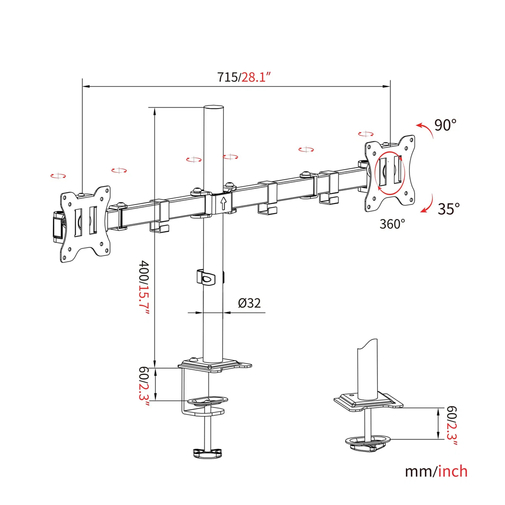EXVEGA EX788 13-27" İkili Ayarlanabilir Vesa Monitör Askı Aparatı