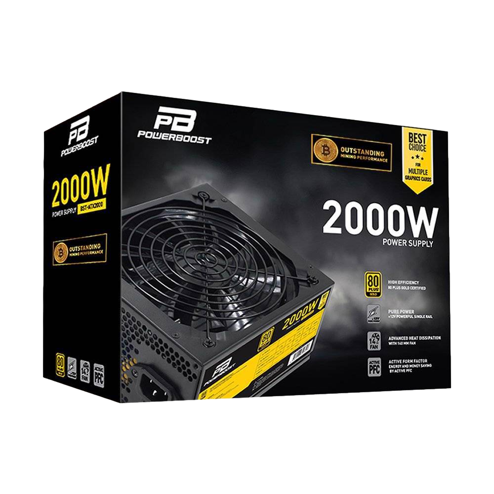 PowerBoost 2000W 80+ GOLD 14cm Aktif PFC Fanlı ATX PSU