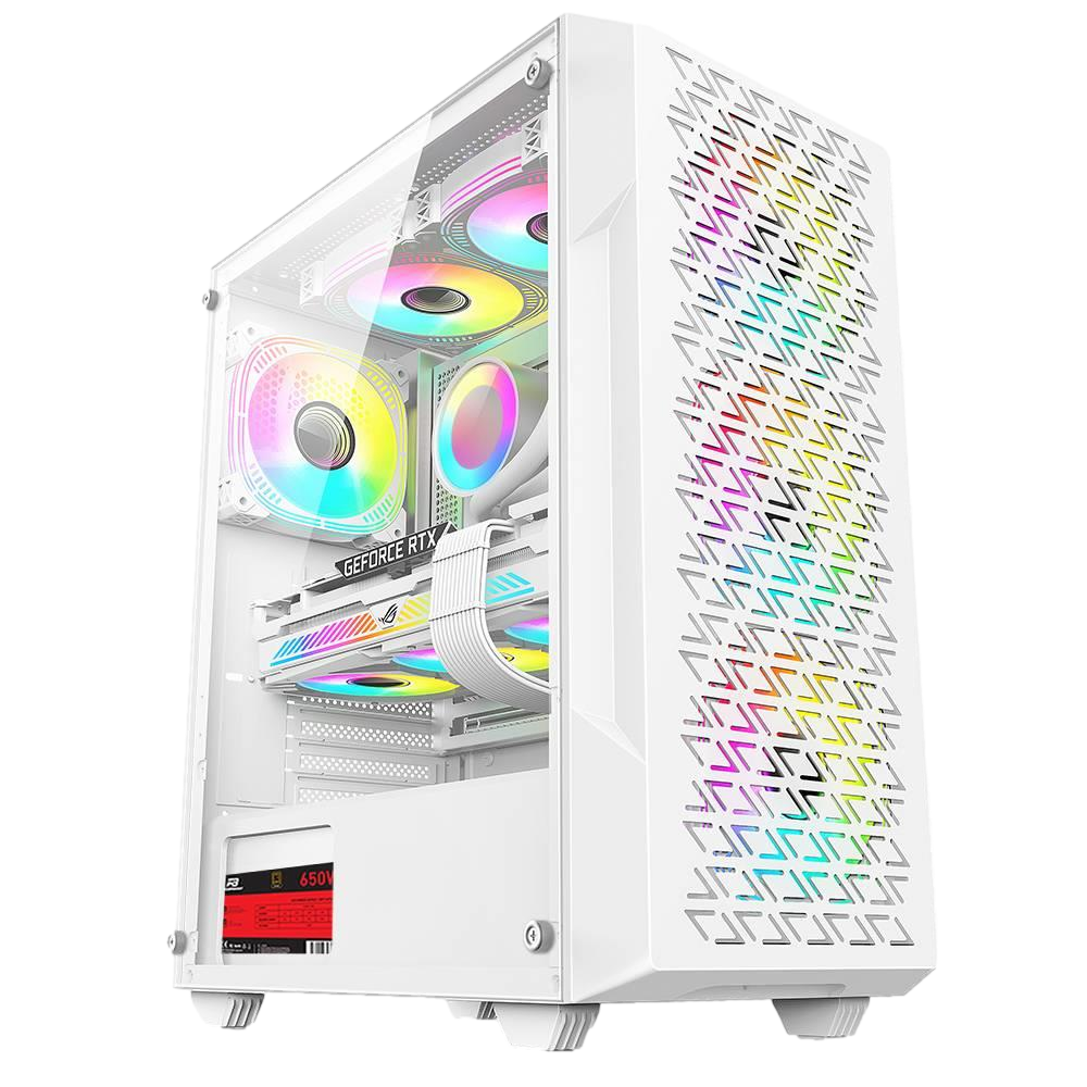 PowerBoost PB-P801AW 650W 80+ Bronze Tempered Glass USB 3.0 Mesh RGB ATX Beyaz Kasa