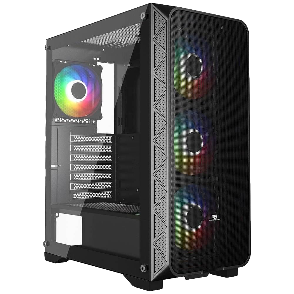 PowerBoost PB-PS5846B 600W USB 3.0 Tempered Glass Mesh 4x Rainbow Fanlı ATX Gaming Kasa