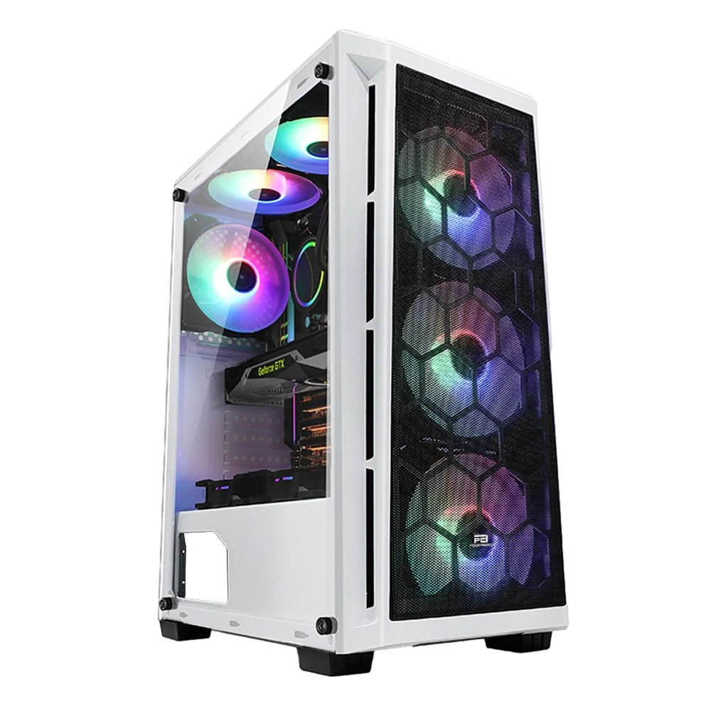PowerBoost PB-T001BW Beyaz Mesh RGB ATX Mid Tower Kasa