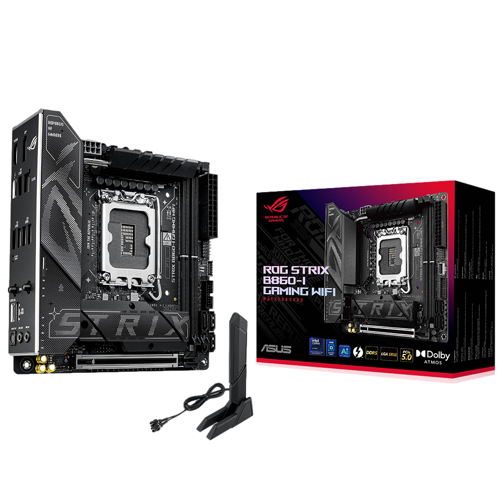 ASUS ROG STRIX B860-I GAMING WIFI 9066MHz OC DDR5 Soket 1851 M.2 USB4 Thunderbolt4 HDMI DP Mini-ITX Anakart