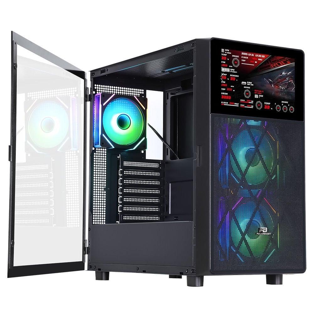 PowerBoost PB-P4367BB USB 3.0 LCD Mesh ARGB ATX Mid Tower Siyah Kasa