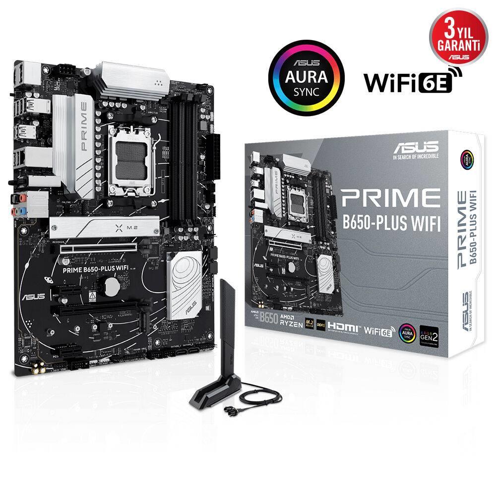 ASUS PRIME B650 PLUS WIFI 7600MHz OC DDR5 Soket AM5 M.2 HDMI DP ATX Anakart