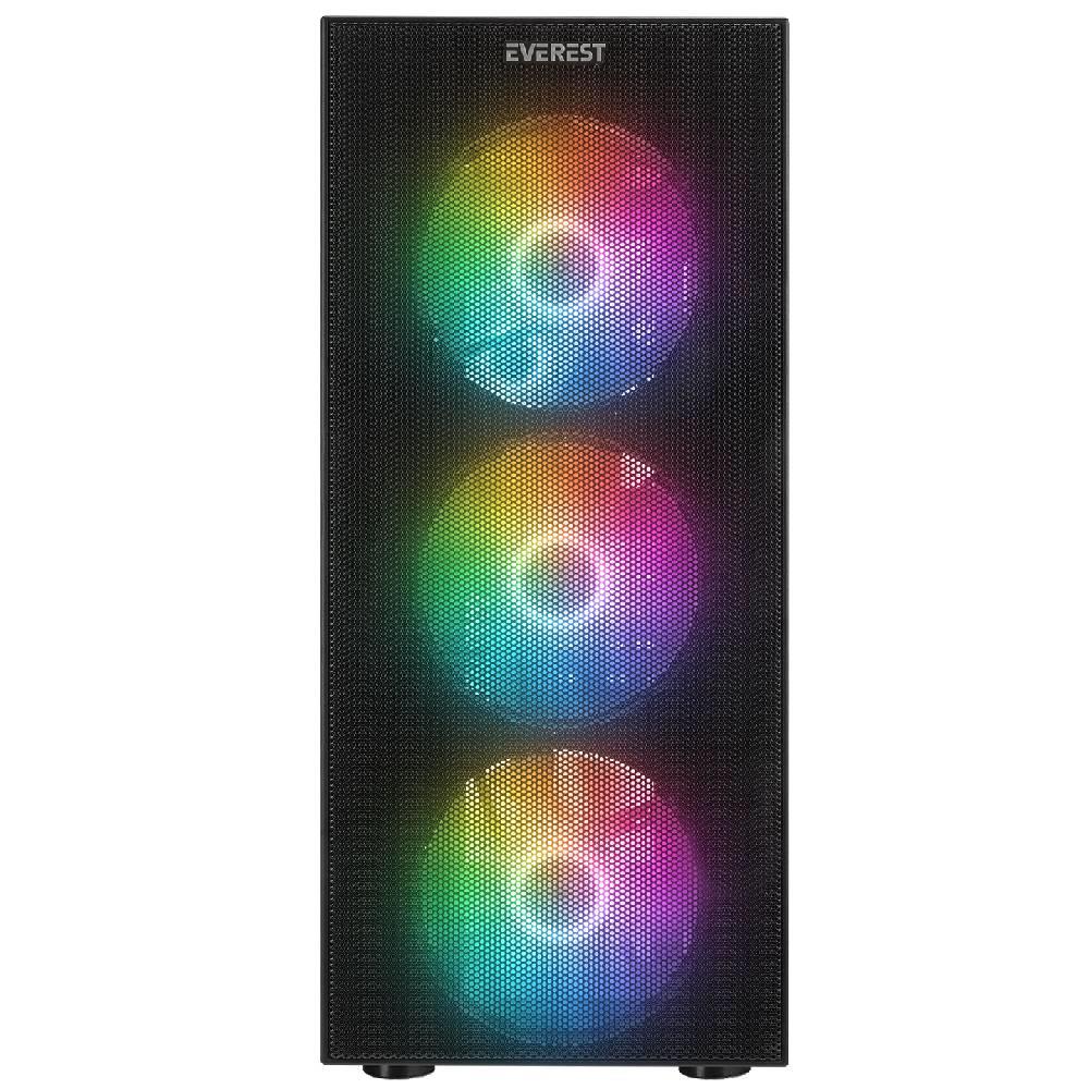 Everest FACED V5 600W Tempered Glass USB 3.0 Mesh Rainbow ATX Mid Tower Siyah Kasa