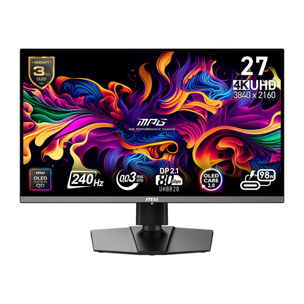 MSI MPG 272URX QD-OLED 26.5" 240Hz 0.03ms HDMI DP Type-C USB 3.2 AdaptiveSync Pivot HDR400 UHD QD-OLED Gaming Monitör