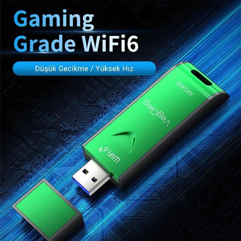 VegGieg 5400 Mbps 2.4GHz/5GHz/6GHz Tri Band Alıcı Verici USB Wifi 6 Adaptör