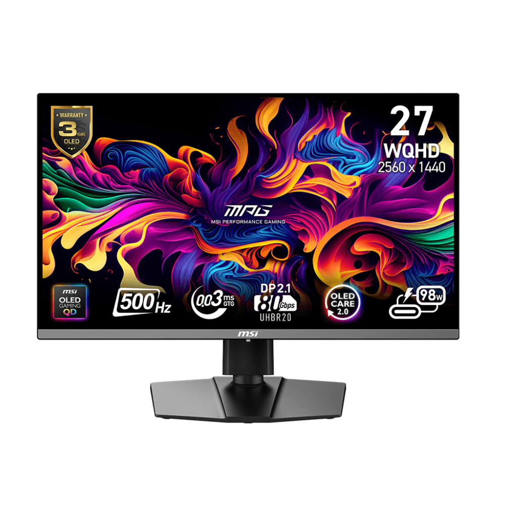 MSI MPG 272QR QD-OLED X50 26.5" 500Hz 0.03ms HDMI DP Type-C USB 3.2 AdaptiveSync Pivot HDR500 WQHD QD-OLED Gaming Monitör