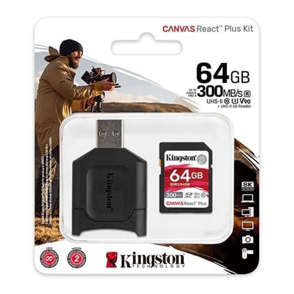 Kingston Canvas React Plus 64GB Flash Kart ve Kart Okuyucu