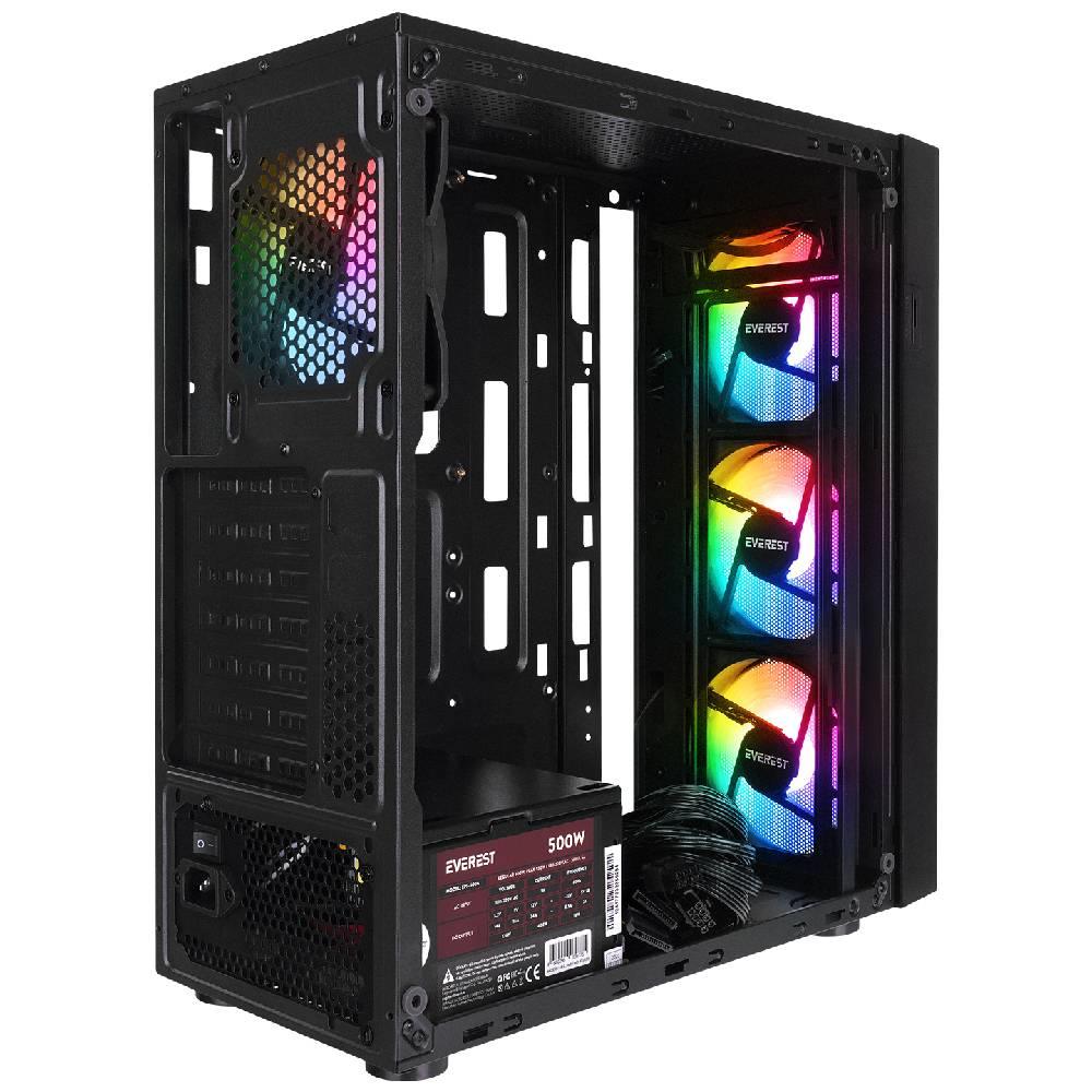 Everest FACED V3 500W Tempered Glass USB 3.0 Mesh Rainbow ATX Siyah Kasa