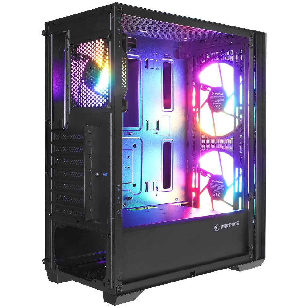 Rampage GYRA V1 Mesh Rainbow Tempered Glass Siyah Mid Tower Gaming Kasa