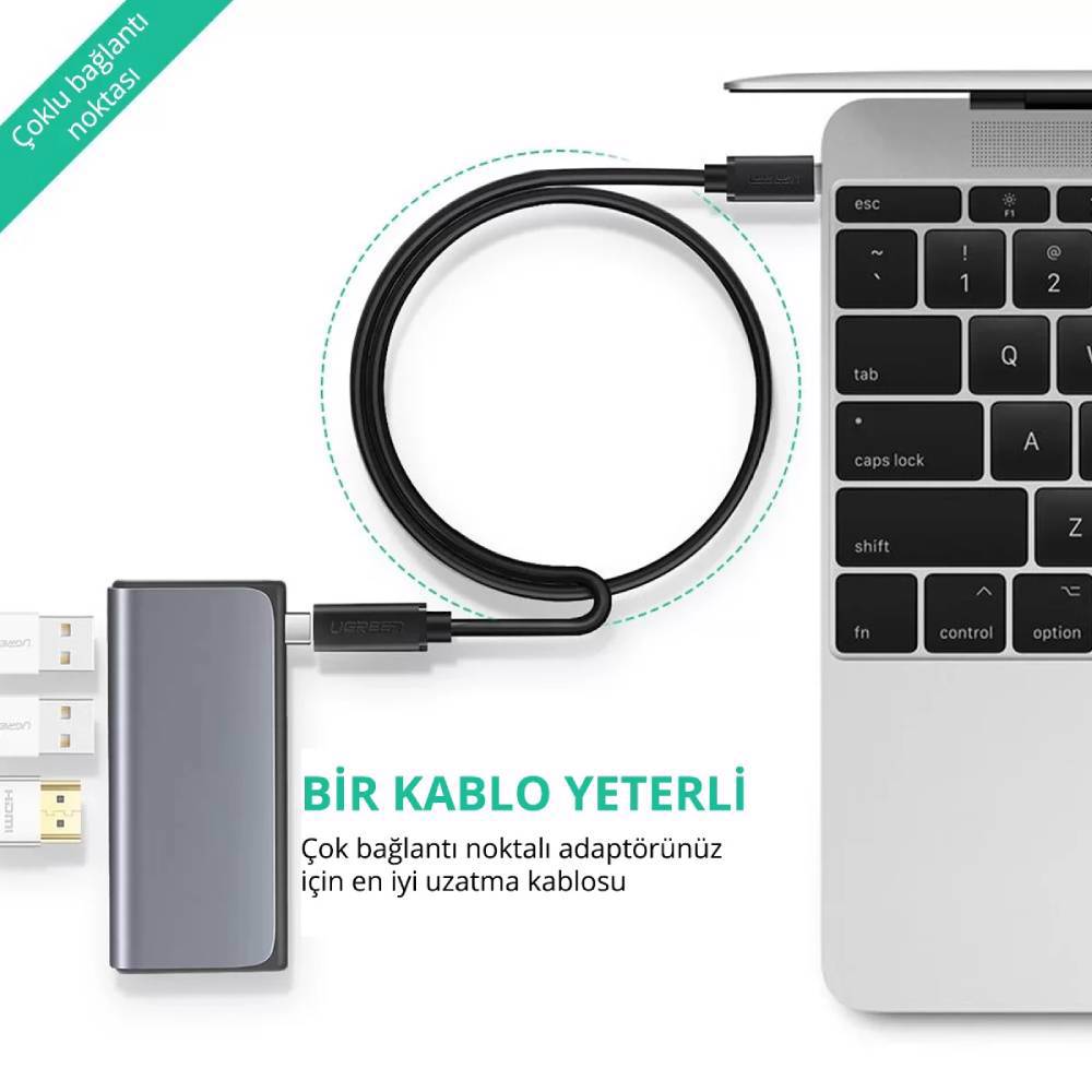 Ugreen USB 3.1 Thunderbolt 3 Type-C Erkek to Type-C 50cm Dişi Uzatma Kablosu
