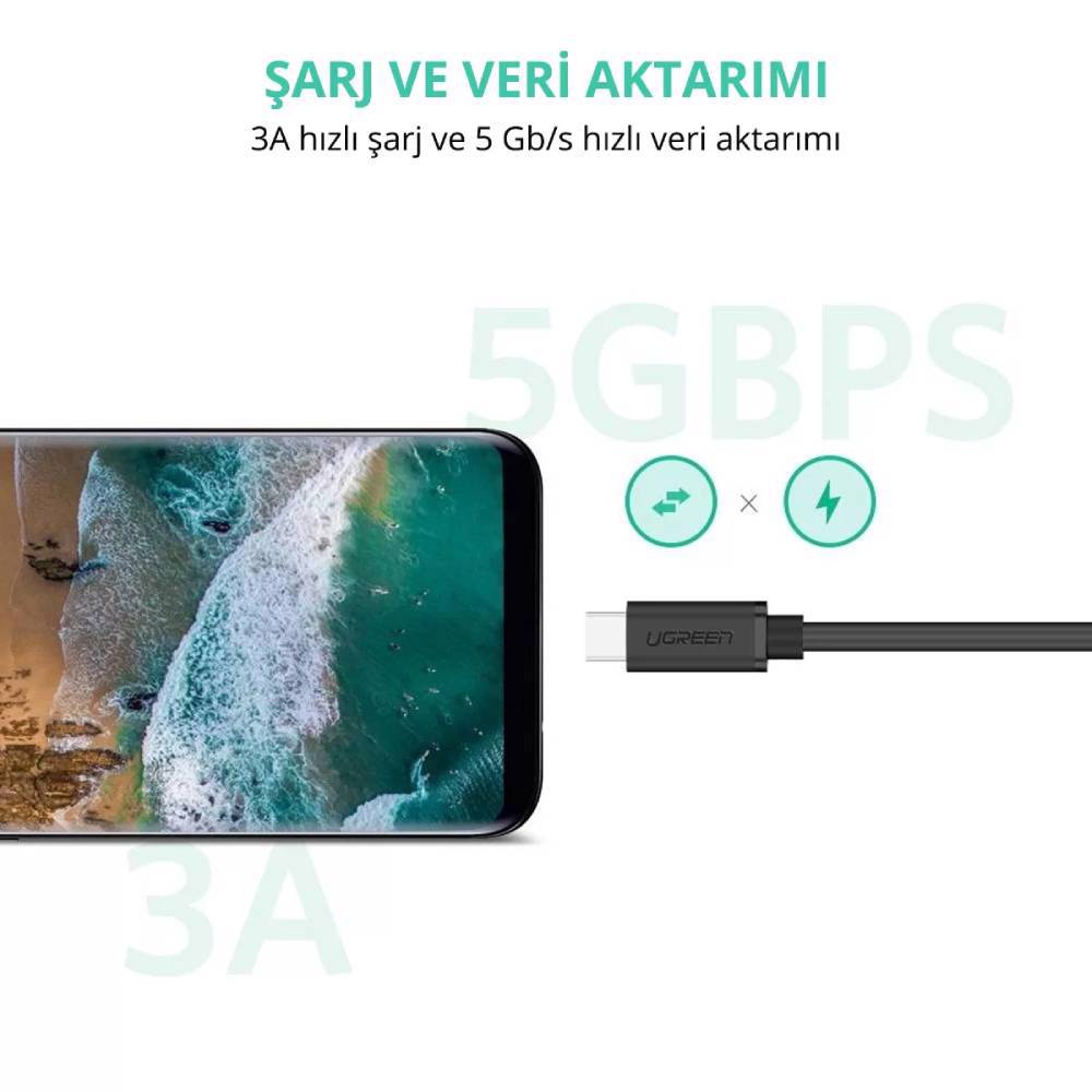 Ugreen USB 3.1 Thunderbolt 3 Type-C Erkek to Type-C 50cm Dişi Uzatma Kablosu