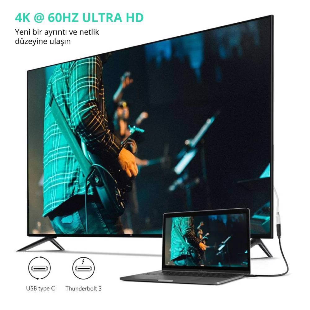 Ugreen USB 3.1 Thunderbolt 3 Type-C Erkek to Type-C 50cm Dişi Uzatma Kablosu